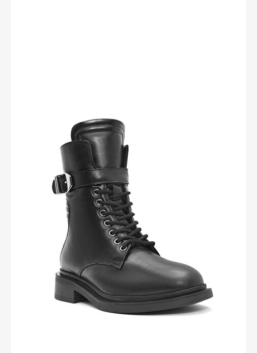 Kadın Siyah Fermuarlı Deri Postal Bot 25WFD200118 - Görsel 8