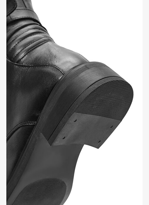 Kadın Siyah Fermuarlı Deri Postal Bot 25WFD200118 - Görsel 9