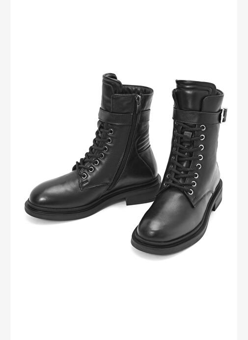 Kadın Siyah Fermuarlı Deri Postal Bot 25WFD200118 - Görsel 4