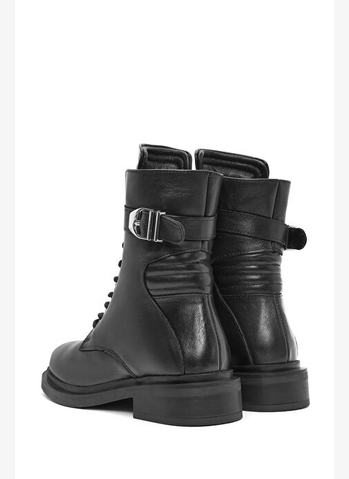 Kadın Siyah Fermuarlı Deri Postal Bot 25WFD200118 - Görsel 7