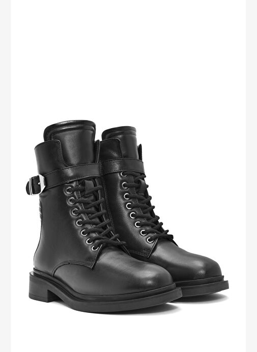 Kadın Siyah Fermuarlı Deri Postal Bot 25WFD200118 - Görsel 5