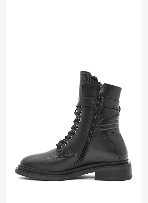 Kadın Siyah Fermuarlı Deri Postal Bot 25WFD200118 - Görsel 3