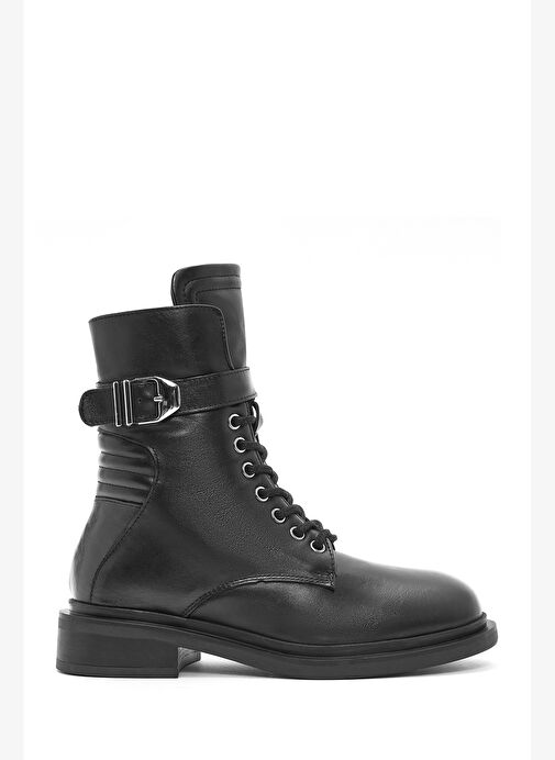 Kadın Siyah Fermuarlı Deri Postal Bot 25WFD200118 - Görsel 2