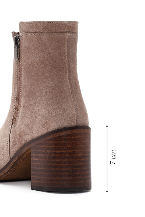 Kadın Bej Fermuarlı Kalın Topuklu Süet Bot 24WFD236010 - Görsel 3