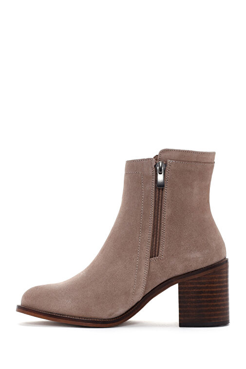 Kadın Bej Fermuarlı Kalın Topuklu Süet Bot 24WFD236010 - Görsel 5