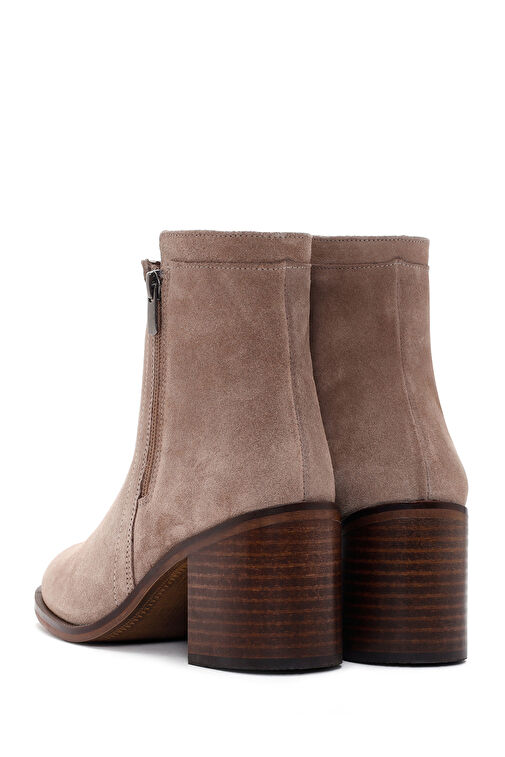 Kadın Bej Fermuarlı Kalın Topuklu Süet Bot 24WFD236010 - Görsel 8