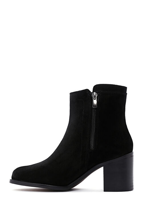 Kadın Siyah Fermuarlı Kalın Topuklu Süet Deri Bot 24WFD236018 - Görsel 5