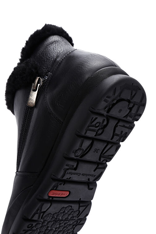 Kadın Siyah Fermuarlı Kürk Detaylı Deri Comfort Bot 24WFD235318 - Görsel 9