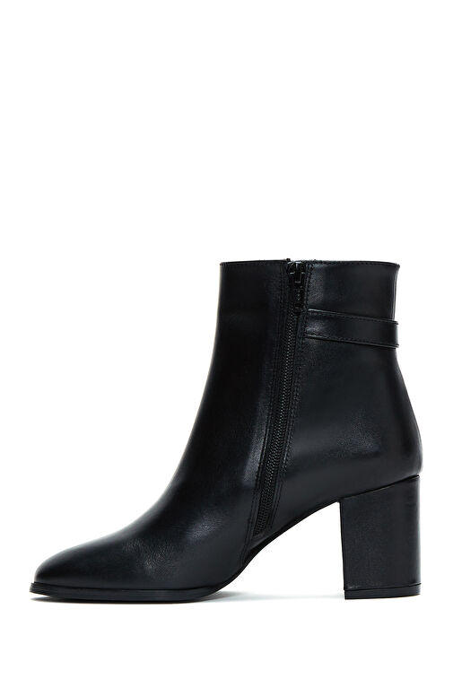 Kadın Siyah Fermuarlı Toka Detaylı Kalın Topuklu Deri Bot 24WFD161118 - Görsel 3