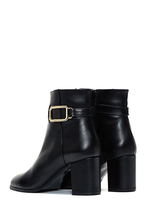 Kadın Siyah Fermuarlı Toka Detaylı Kalın Topuklu Deri Bot 24WFD161118 - Görsel 7