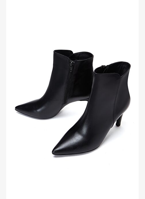Kadın Siyah Fermuarlı İnce Topuklu Deri Bot 25WFD161118 - Görsel 4