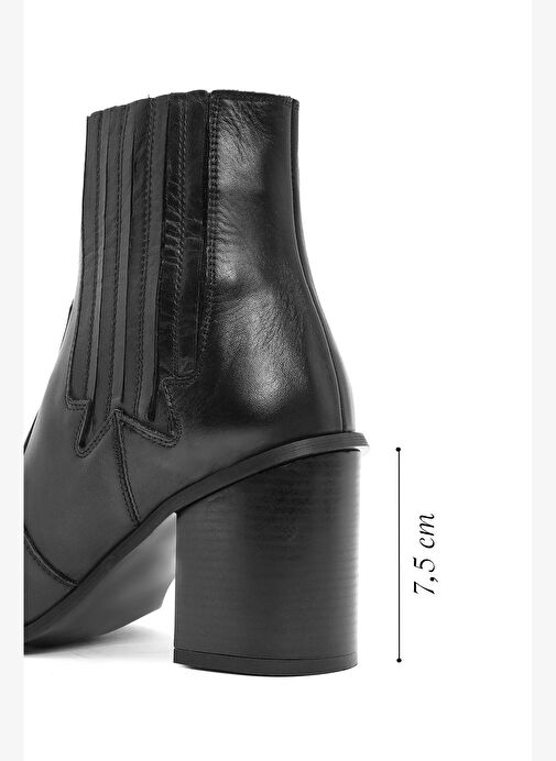 Kadın Siyah Kalın Topuklu Deri Kovboy Bot 25WFD160918 - Görsel 3