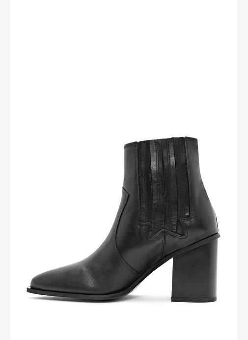 Kadın Siyah Kalın Topuklu Deri Kovboy Bot 25WFD160918 - Görsel 5