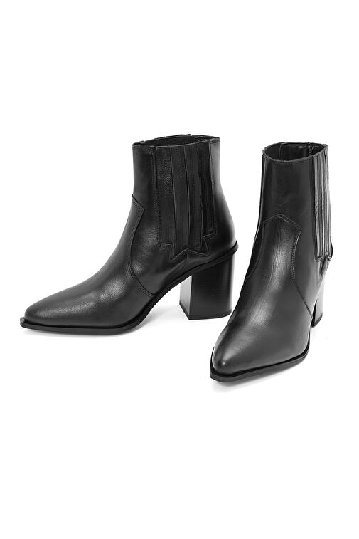 Kadın Siyah Deri Kovboy Bot 24WFD161218 - Görsel 4