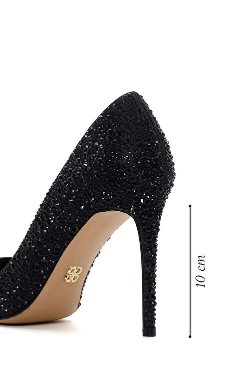 Kadın Siyah Taşlı Yüksek İnce Topuklu Deri Stiletto 24WFD1203TS - Görsel 3
