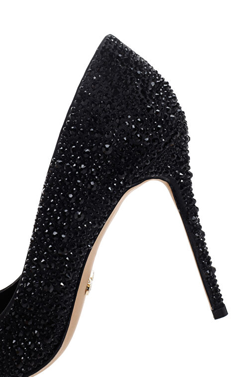 Kadın Siyah Taşlı Yüksek İnce Topuklu Deri Stiletto 24WFD1203TS - Görsel 9