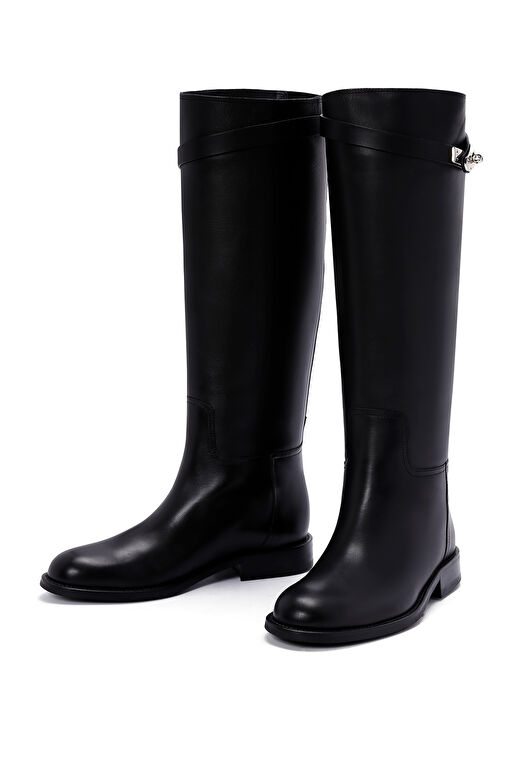 Kadın Siyah Toka Detaylı Deri Çizme 24WFD120818 - Görsel 4