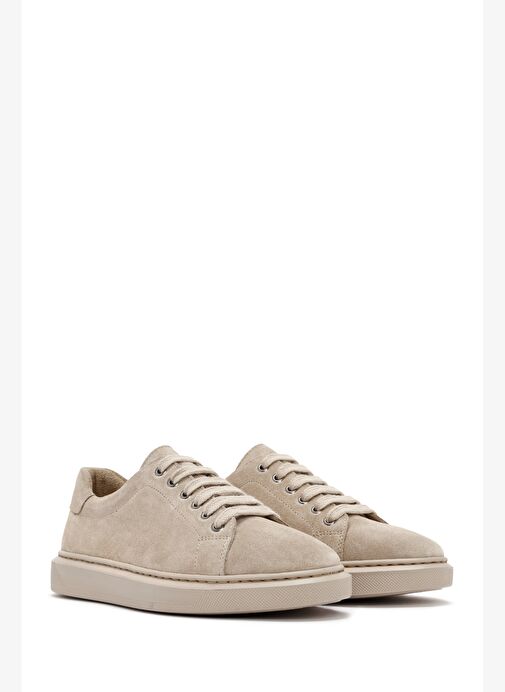 Kadın Bej Bağcıklı Süet Deri Sneaker 25AFD500610 - Görsel 4
