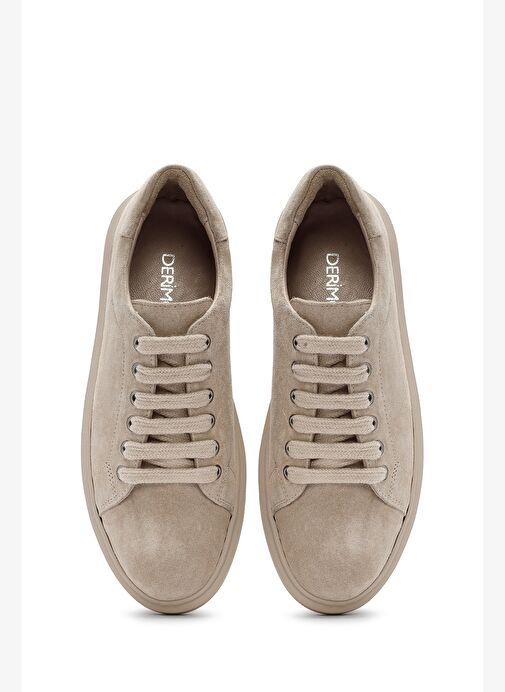 Kadın Bej Bağcıklı Süet Deri Sneaker 25AFD500610 - Görsel 8