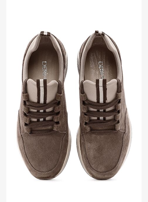 Kadın Vizon Bağcıklı Kalın Tabanlı Süet Deri Sneaker 25AFD500710 - Görsel 8