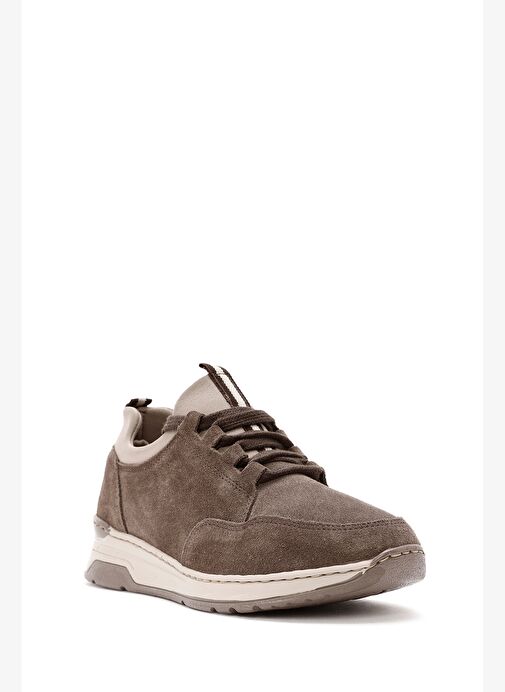 Kadın Vizon Bağcıklı Kalın Tabanlı Süet Deri Sneaker 25AFD500710 - Görsel 7