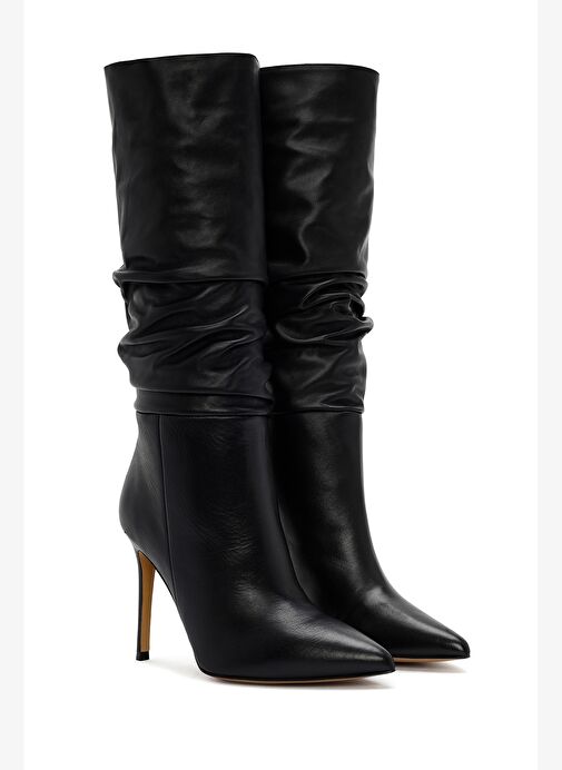 Kadın Siyah Yüksek İnce Topuklu Deri Çizme 25WFD120518 - Görsel 6