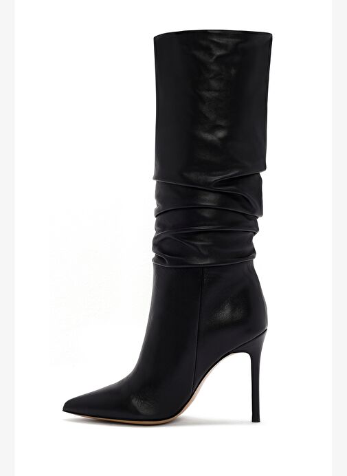 Kadın Siyah Yüksek İnce Topuklu Deri Çizme 25WFD120518 - Görsel 5
