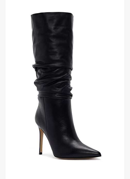 Kadın Siyah Yüksek İnce Topuklu Deri Çizme 25WFD120518 - Görsel 9