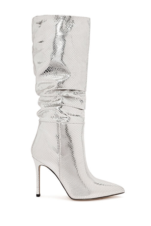 Kadın Gri İnce Topuklu Metalik Deri Çizme 24WFD122332 - Görsel 2