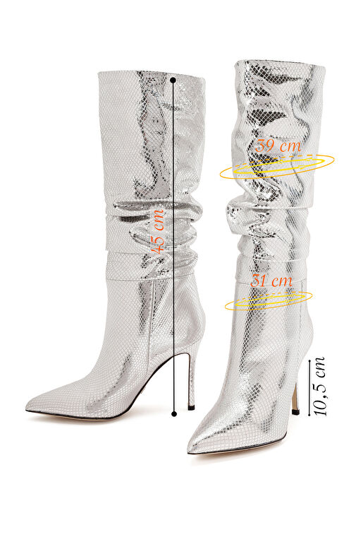 Kadın Gri İnce Topuklu Metalik Deri Çizme 24WFD122332 - Görsel 3
