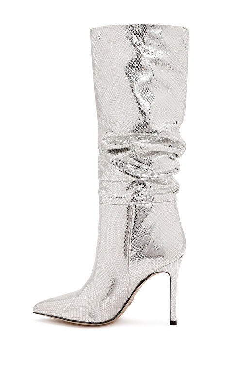 Kadın Gri İnce Topuklu Metalik Deri Çizme 24WFD122332 - Görsel 5