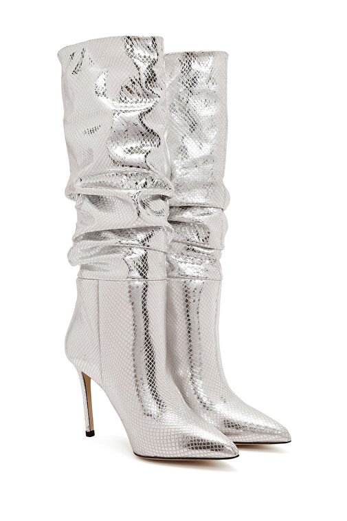 Kadın Gri İnce Topuklu Metalik Deri Çizme 24WFD122332 - Görsel 6