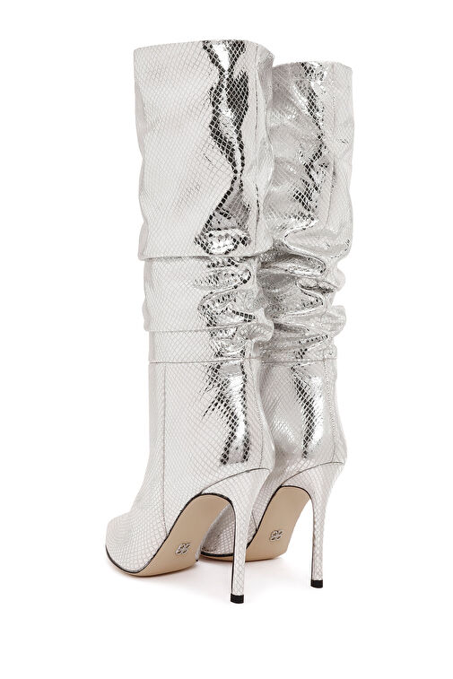 Kadın Gri İnce Topuklu Metalik Deri Çizme 24WFD122332 - Görsel 7