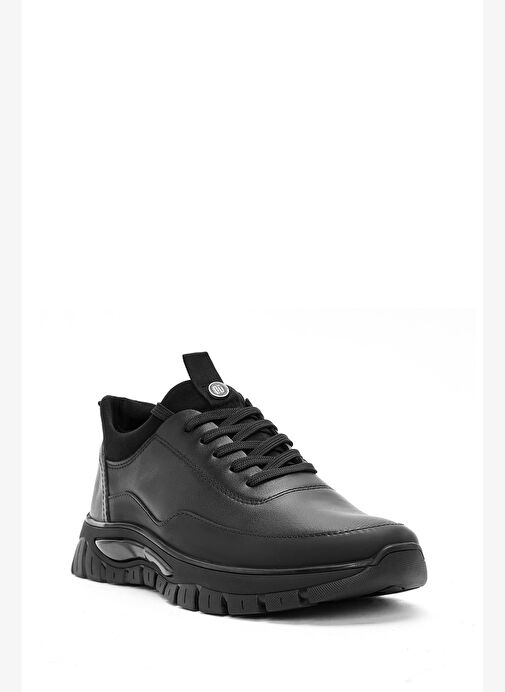 Erkek Siyah Bağcıklı Deri Sneaker 25WFD650614 - Görsel 7