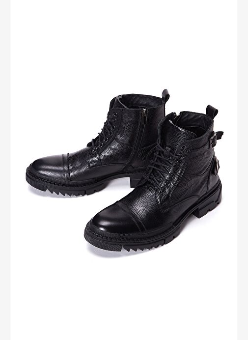 Erkek Siyah Bağcıklı Deri Casual Postal Bot 25WFD6201FT - Görsel 4
