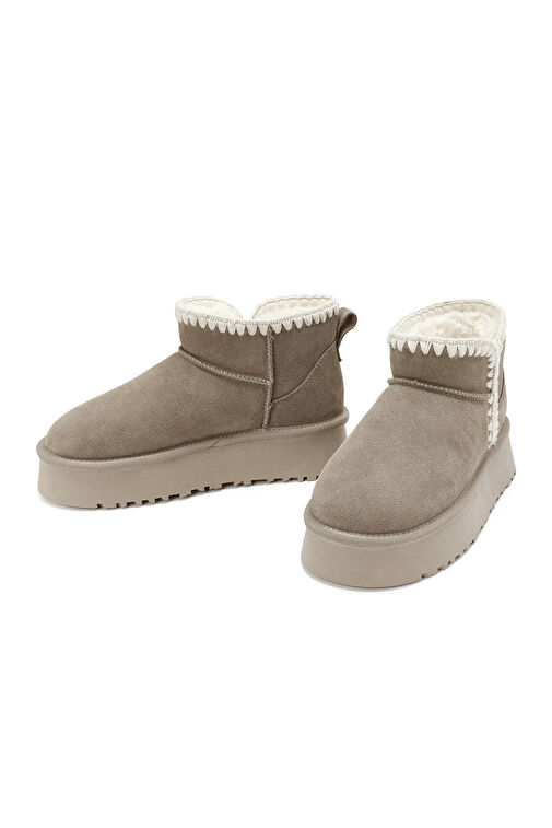 Derimod Derimod Kadın Vizon Kürk Detaylı Kalın Tabanlı Süet Deri Bot 24WFD478310 | Boyner Vizon - 4. görsel