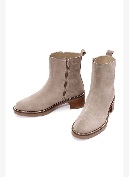 Kadın Vizon Fermuarlı Kalın Topuklu Süet Deri Bot 25AFD160610 - Görsel 7