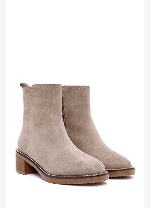 Kadın Vizon Fermuarlı Kalın Topuklu Süet Deri Bot 25AFD160610 - Görsel 6