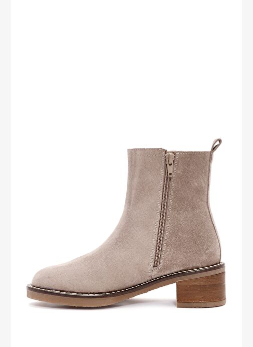 Kadın Vizon Fermuarlı Kalın Topuklu Süet Deri Bot 25AFD160610 - Görsel 5