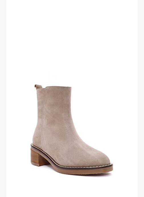 Kadın Vizon Fermuarlı Kalın Topuklu Süet Deri Bot 25AFD160610 - Görsel 3