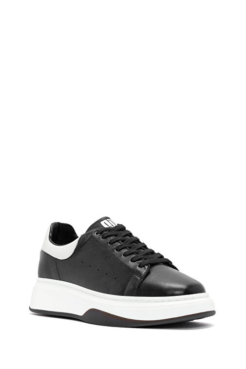 Erkek Siyah Bağcıklı Deri Sneaker 24WFD675418 - Görsel 7