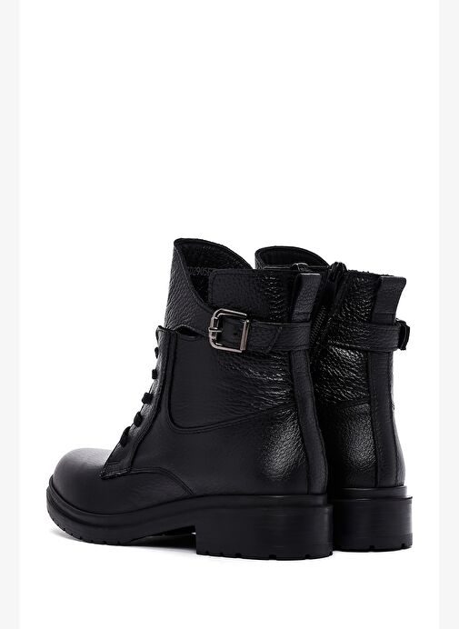 Kadın Siyah Fermuarlı Toka Detaylı Deri Casual Bot 25WFD2904FT - Görsel 7