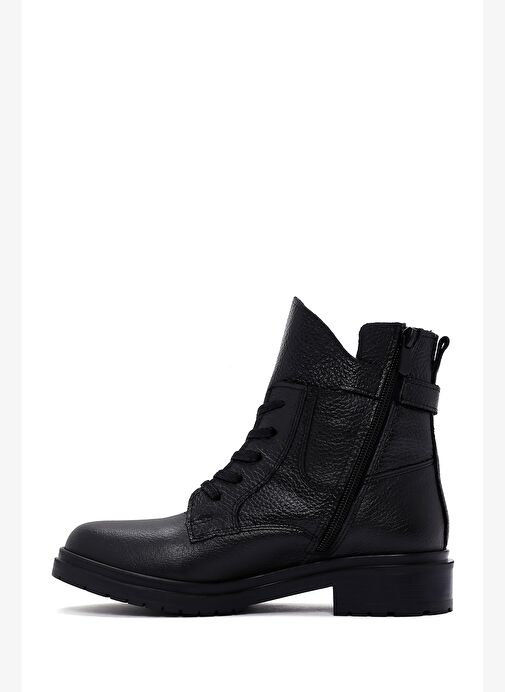 Kadın Siyah Fermuarlı Toka Detaylı Deri Casual Bot 25WFD2904FT - Görsel 3