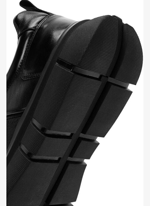 Erkek Siyah Bağcıklı Kalın Tabanlı Deri Casual Sneaker 25WFD694914 - Görsel 9