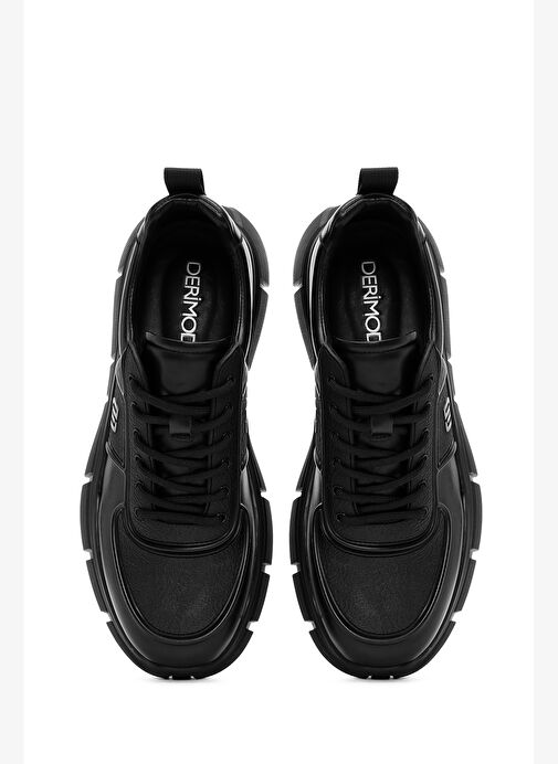 Erkek Siyah Bağcıklı Kalın Tabanlı Deri Casual Sneaker 25WFD694914 - Görsel 8
