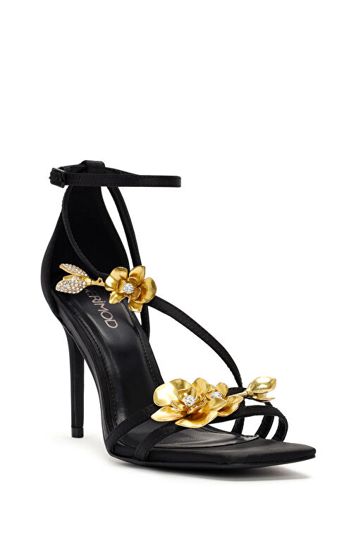 Kadın Siyah Aksesuar Detaylı İnce Topuklu Sandalet 24WFD44006F - Görsel 7