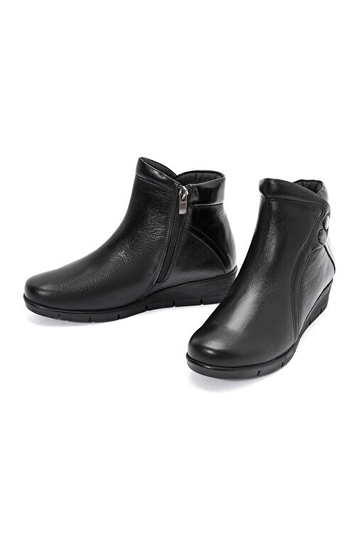 Kadın Siyah Fermuarlı Deri Comfort Bot 24WFD237114 - Görsel 4