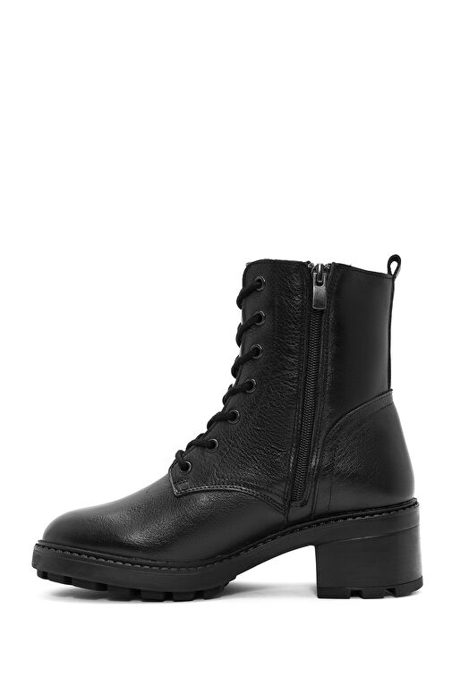 Kadın Siyah Fermuarlı Kalın Topuklu Deri Bot 24WFD237518 - Görsel 3