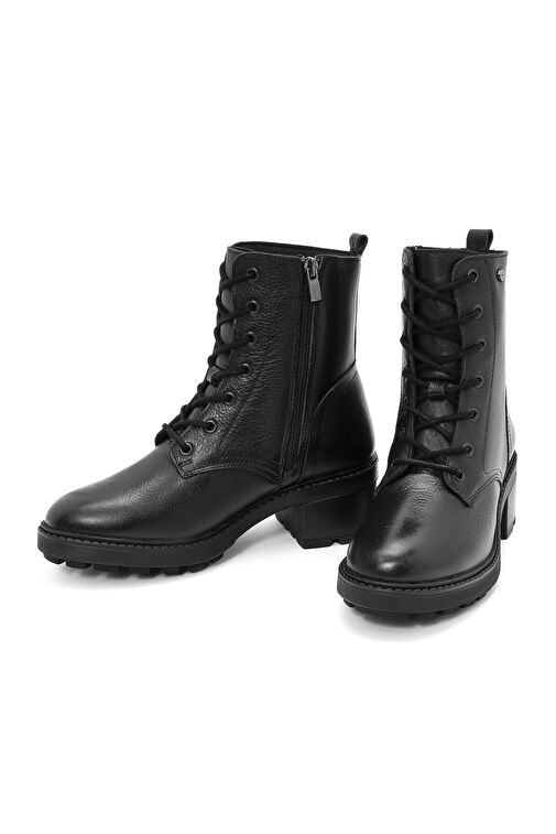 Kadın Siyah Fermuarlı Kalın Topuklu Deri Bot 24WFD237518 - Görsel 4