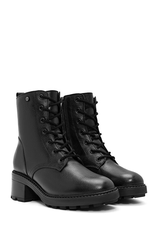 Kadın Siyah Fermuarlı Kalın Topuklu Deri Bot 24WFD237518 - Görsel 5